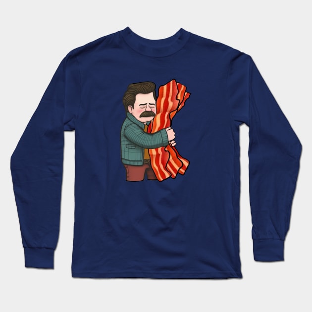 Ron Swanson hugging bacon Long Sleeve T-Shirt by GeekGiftGallery